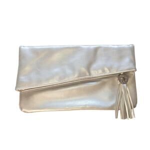 Thierry Mugler Clutch Womens Fold Over Faux Leather Tassel Purse Bag Handbag